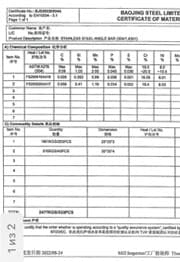 Сертификат на нержавеющие уголки ASTM A276 (304)